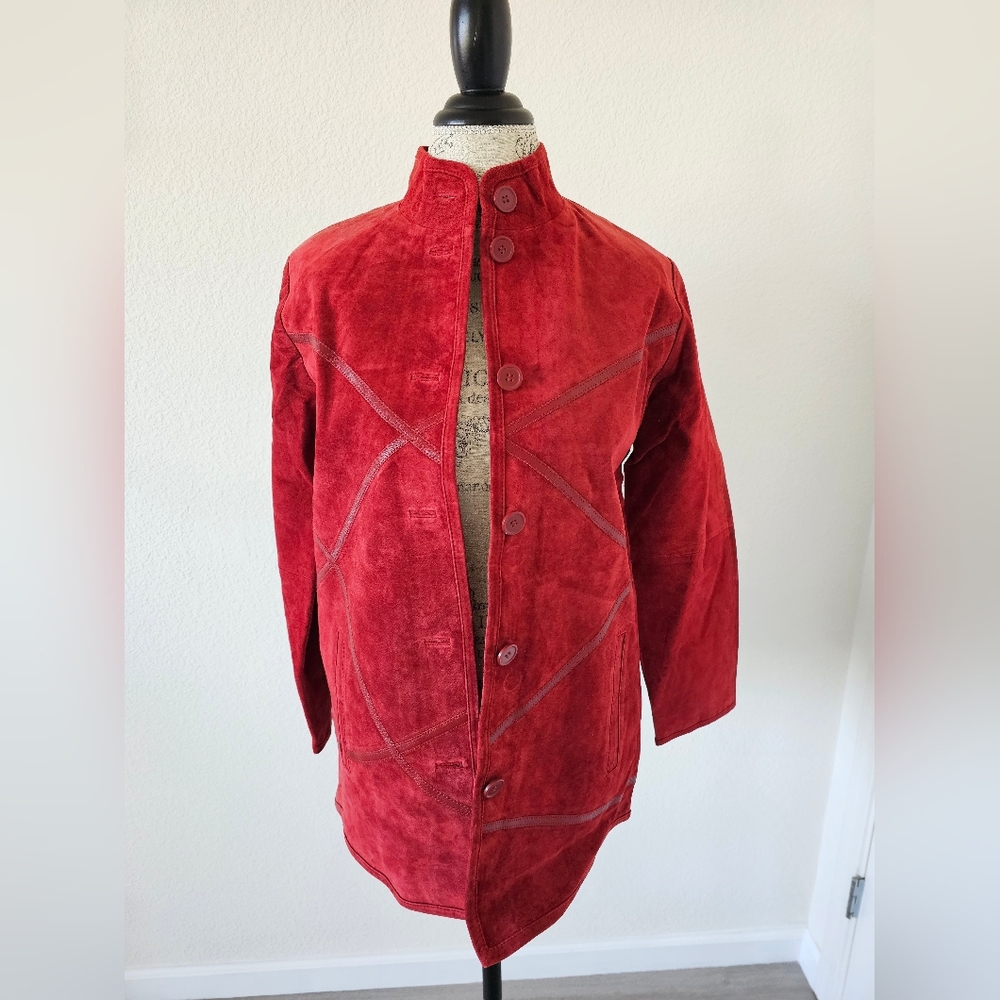 Linea by Louis Dell'Olio Red Suede Button-Up Coat